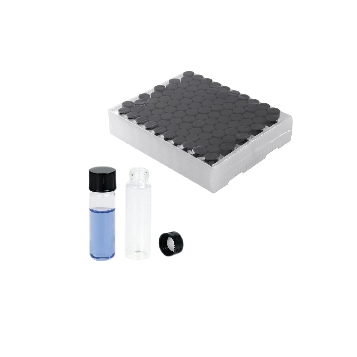 QOAEZK12ML Sample Vials,3 dram Clear Borosilicate Vials,Liquid Sampling Collection Glass Thread Storage Bottles,19mm Diamex 65mm Height,5-425 Thread Screw Caps, PE liners, Pack of 100