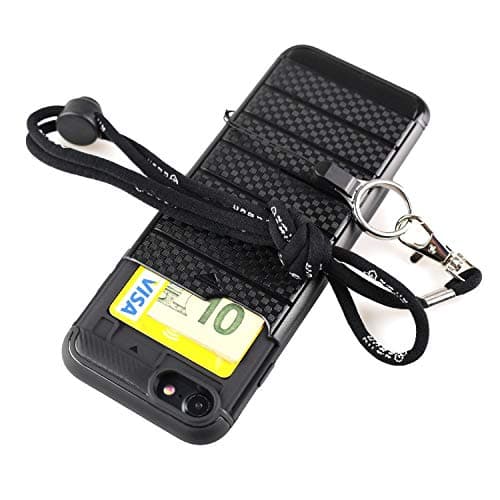 iPhone 8 Case with Lanyard | iPhone 7 Lanyard Case, Wear Long Strap for Around The Neck Like Necklace, Back Credit Card Holder (iPhone 7/8 4.7 Inch Black)