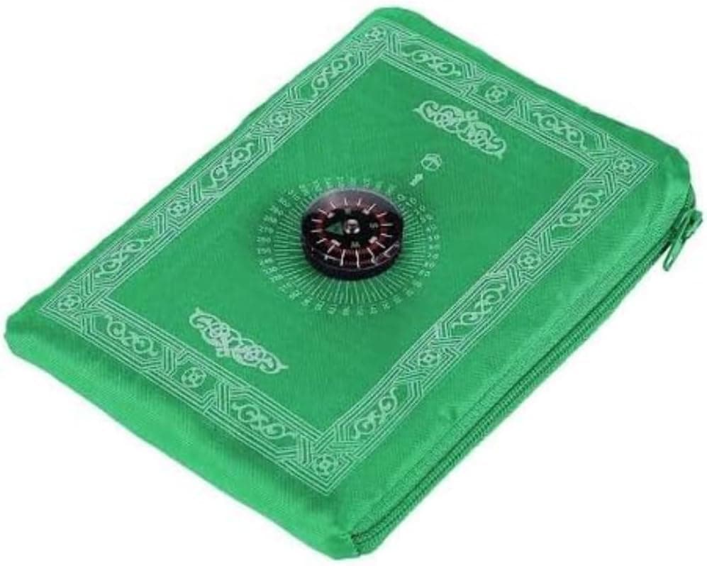 OBD Pocket Prayer Mat with Qibla Compass Foldable Small Light Green Prayer Rug 60 x 100cm Lightweight Travel Namaz Mat Muslim Gift for Hajj Umrah & Ramadan