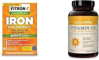 Vitron-CIron Supplement with Vitamin C, 60 Count & NatureWise Vitamin D3 5000iu (125 mcg), 90 Count