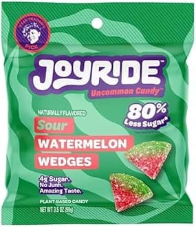 Generic Joyride Sweets Candy Sour Watermelon Wedges 3.5oz, 80% Less Sugar - 3.5oz, Gummy Strips, Gummy candy strips, Candy Belts, Sour Candy Strips.