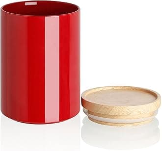 Kitchen Canisters Ceramic Food Storage Jar, Stackable Containers with Airtight Seal Wooden Lid for Serving Coffee Bean, Flour, Tea, Cookies and More - 58 Fl Oz (Red)