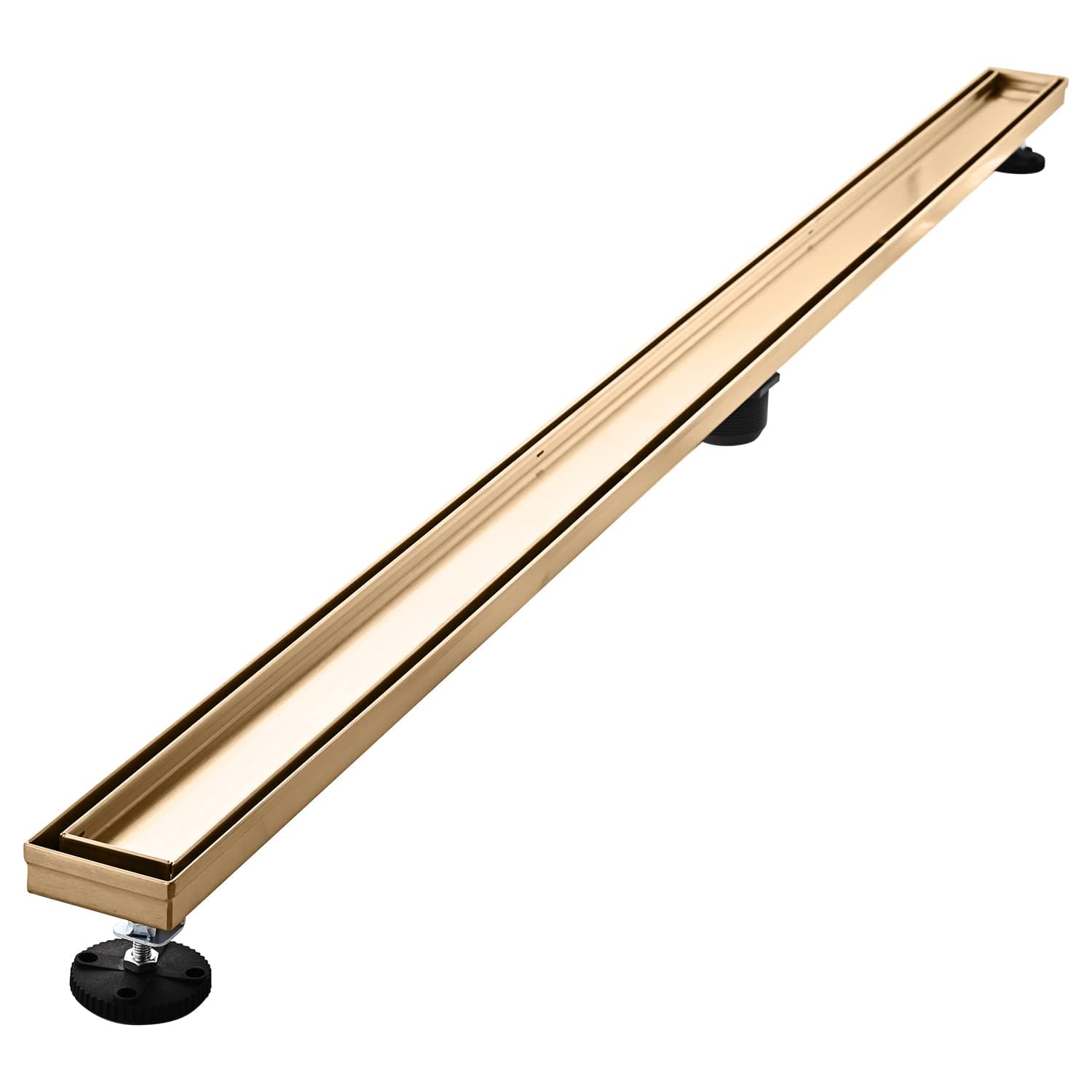 Linear Shower Floor Drain, Brushed Gold 60 Inch 304 Stainless Steel Bathroom Drains Kit, Rectangular Shower Trench Drain with Reversable Tile-in Pattern Drain Cover & Hair Catcher