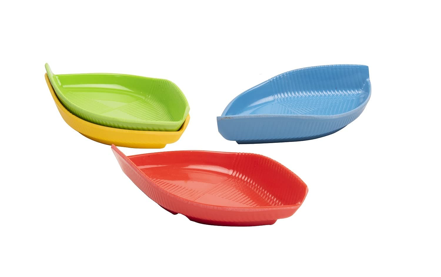 MEHUL Melamine Chaat Plate Snack Plate Appetizer Plate Dahi Bhalla Plate, Leafy Shape, Length X Breath-16cm X 9.5 cm (Set of 4 Pcs)