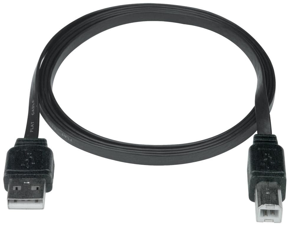 Super Flat USB 2.0 Cable, Male A to Male B, Black, 10 Feet