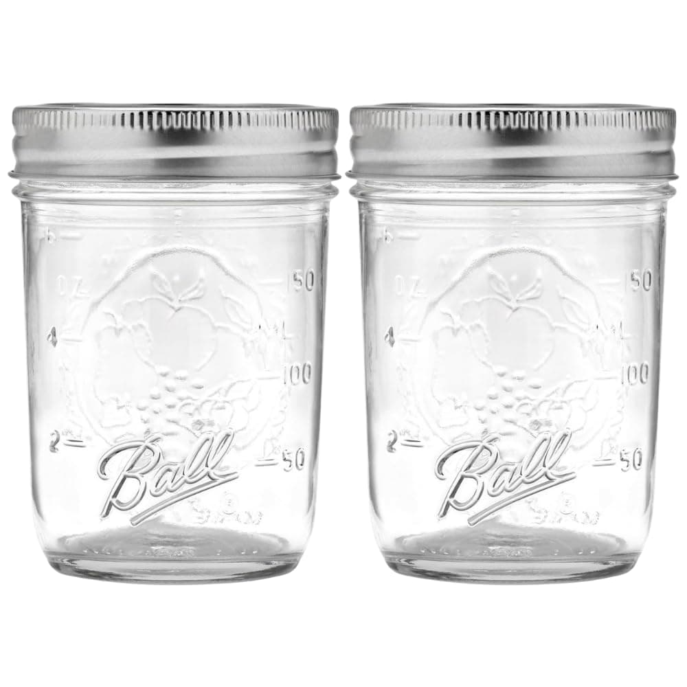 Regular Mouth Mason Jars with Lids & Bands, Half Pint, 8-oz (2-Pack)