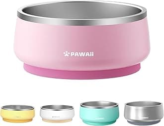 Pawaii Dog Bowl, 68 oz Double-Wall Stainless Steel Food and Water Bowl, Non-Slip Rubber Base, Dishwasher Safe, ID Tag Included, (1 Pack)