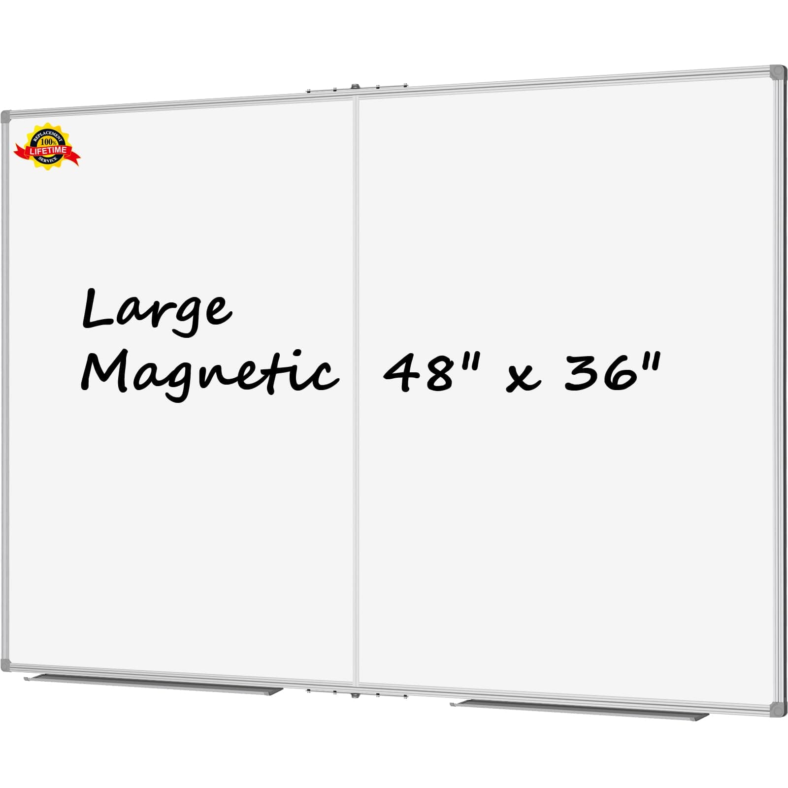 Lockways Large Magnetic Dry Erase Board 48" x 36", Foldable Wall Mounted Whiteboard| White Board with Pen Tray for Business,Team,Home Office,Home Education and Classroom