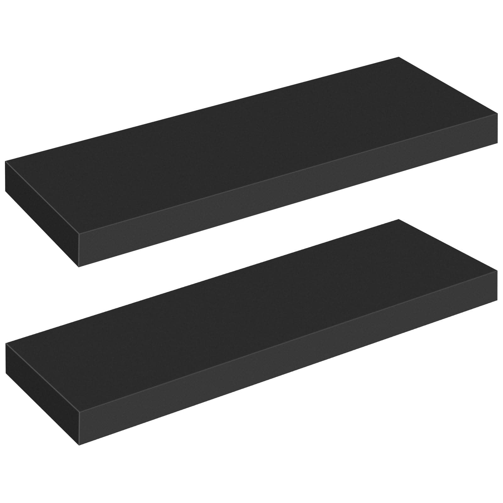 HOOBRO Floating Shelves for Wall, Wall Mounted Shelf Set of 2, 23.6" Hanging Shelf with Invisible Brackets, for Wall in Bathroom, Bedroom, Toilet, Kitchen, Living Room, Office, Black BK60BJ01