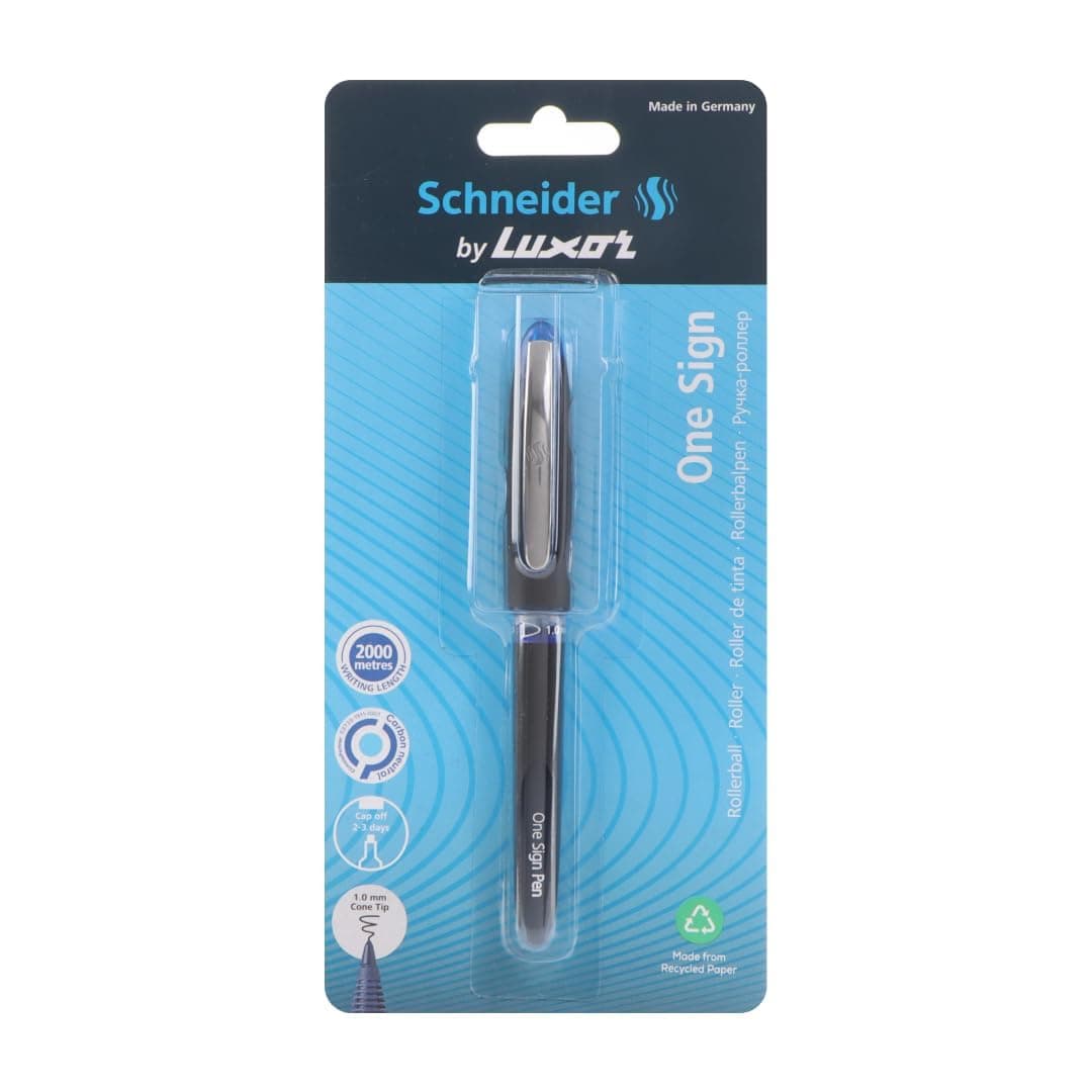 Schneider One Sign Roller Ball Pen - Blue | 1.0 mm | 2000 mtrs writing length | Waterproof Ink | Consistent ink flow | Ideal for Professionals-Office essential