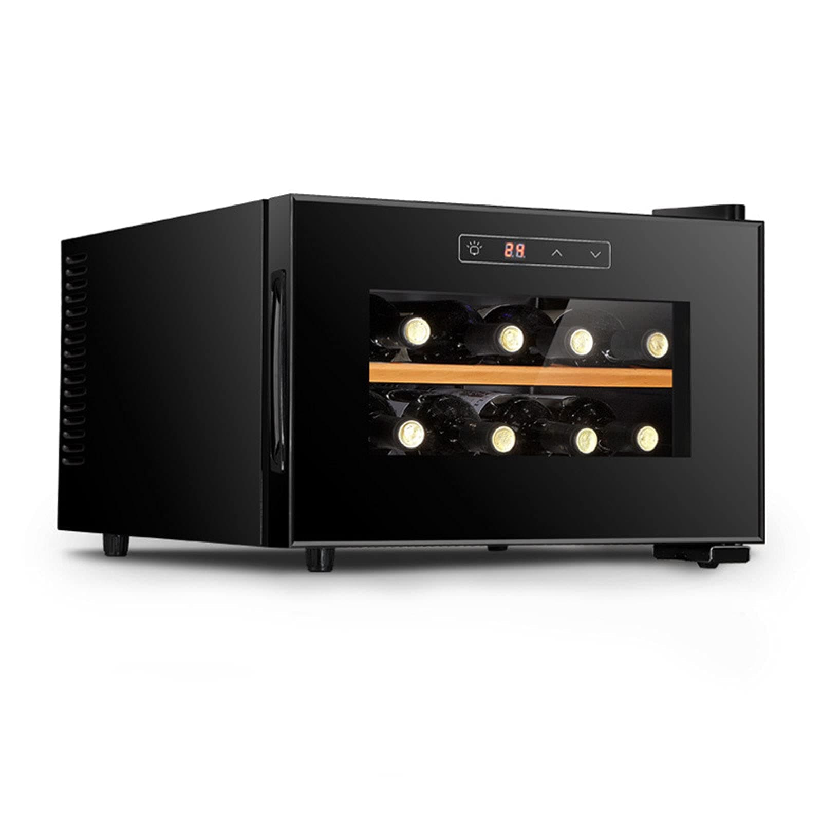 Refrigerator-White & Red Chiller Countertop Cooler-Freestanding Compact Mini Wine Fridge 8 Bottle Capacity, Digital Control, Glass Door,Horizontal