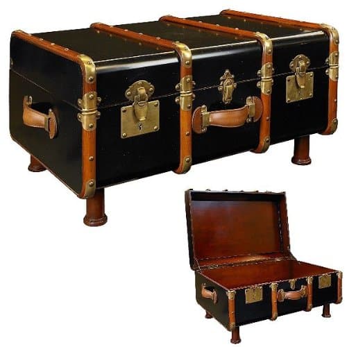 ProPassione Trunk Table Pullman, antique look, colour black/cherry wood, brass hinges, l 86 w 58 x h 46 cm
