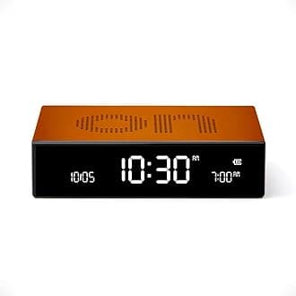 Lexon Flip Premium Reversible Rechargeable Alarm Clock with LCD VA Screen, On/Off, Snooze, Touch Control, Aluminium, Orange
