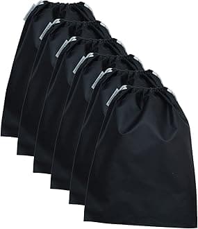 SHOESHINE Washable Shoe Bags Long Lasting Nylon Fabric Soft & Smooth Travel Shoes Pouch - 6 Pcs Black Storage Shoe Cover