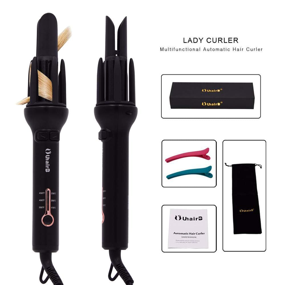 Automatic Hair Curling Iron Automatic Instant Curler Titanium Ceramic Wand Rotating Waver 1.1 Inch Barrel,Dual Voltage (Black)