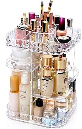 PENGKE Clear Makeup Organizer Tray 360 Degree Rotating Adjustable Acrylic Cosmetic Storage Case,Fits Toner, Creams, Makeup Brushes, Lipsticks and More,10.65"x 10.65"x 13.75",Pack of 1