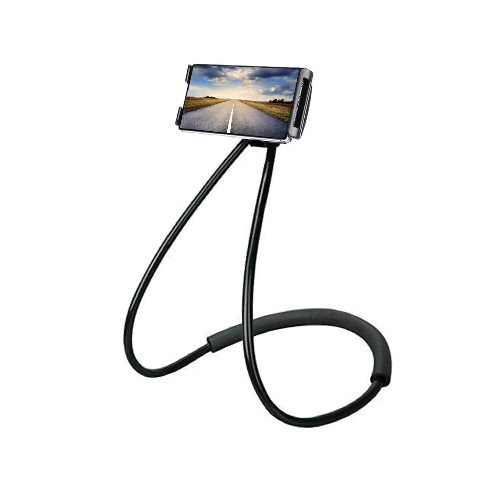 Universal Smart Mobile Phone Stand,Hanging on Neck Cell Phone Mount Holder, Flexible Lazy Bracket DIY Free Rotating for Multiple Functions (Black),