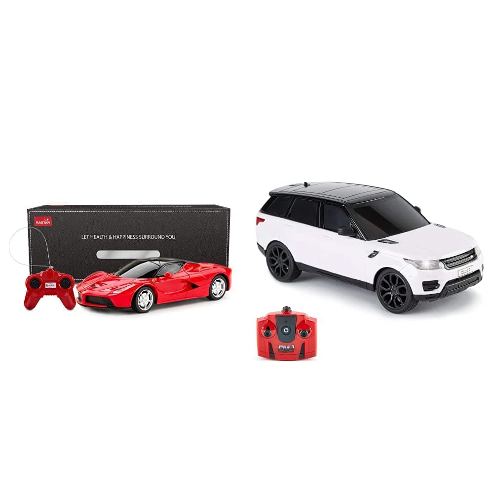 RASTAR La Ferrari Remote Control Car, 1:24 Scale RC for Kids, Red Toy & CMJ RC Cars TM Range Rover Sport 1:24 Scale With Working LED Lights, Radio Controlled Supercar