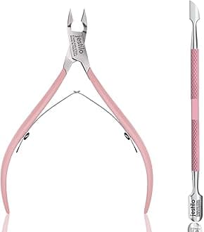 Cuticle Remover Tool Set with Cuticle Cutter and Cuticle Pusher - Stainless Steel Professional Cuticle Nipper and Pusher Nail Care Tools for Salon and Level Mani-Pedi at Home (Pink)