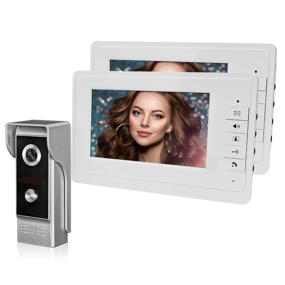 7'' TFT LCD Color Wired Video Intercom Doorbell Door Phone System for Home Indoor Monitor + 700TVL IR Outdoor Camera Metal 100 Meters Waterproof 2 Monitors