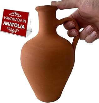 Handmade Clay Water Pitcher, Natural Unglazed Terracotta Water Carafe, Traditional Mud Jug, Self-Cooler Pottery Jar, Mini - 1.05 qts
