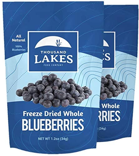 Thousand Lakes Freeze Dried Fruit - Blueberries 2-pack 1.2 ounces (2.4 ounces total) | No Sugar Added | 100% Whole Blueberries