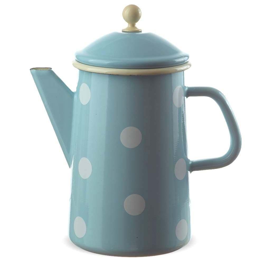 matches21 Large Enamel Pot Coffee Pot Blue Dotted Nostalgic Enamel Dishes Each 23x12 cm / 1600 ml