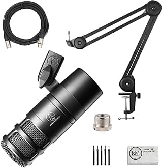 Audio-Technica AT2040 Hypercardioid Dynamic Podcast Microphone Bundled with 20ft XLR Cable + Microphone Arm (3 Items)