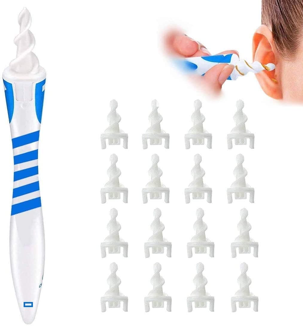 TAGE Smart Swab Silicone Easy Earwax Removal with 16 Replacement Disposable Soft Tips/Ear Wax Cleaner (Blue)