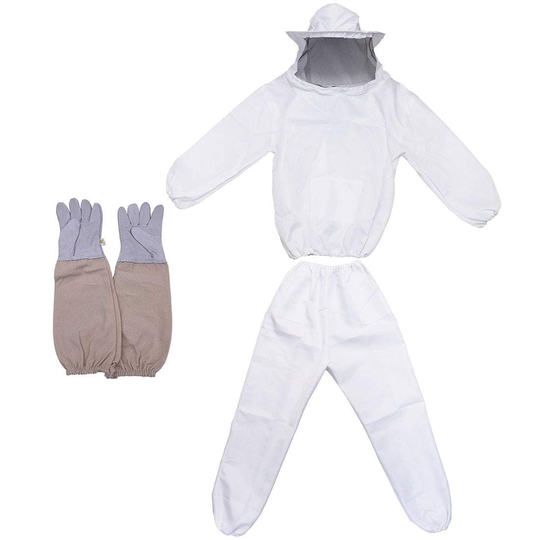 Bee Keeper Outfit, Bee Keeping Gear, Beekeeping Suit Protective with Veil Hood (Jacket, Pants, Gloves) White