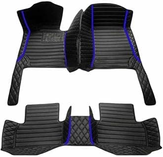 Custom Personalized Floor Mats ，Luxury Full Coverage All Weather Car Floor Mats，Anti-Slip Leather Car Mat Set ，Custom Floor Mat， for 99% of Cars, Trucks & SUV. (All Black Blue)