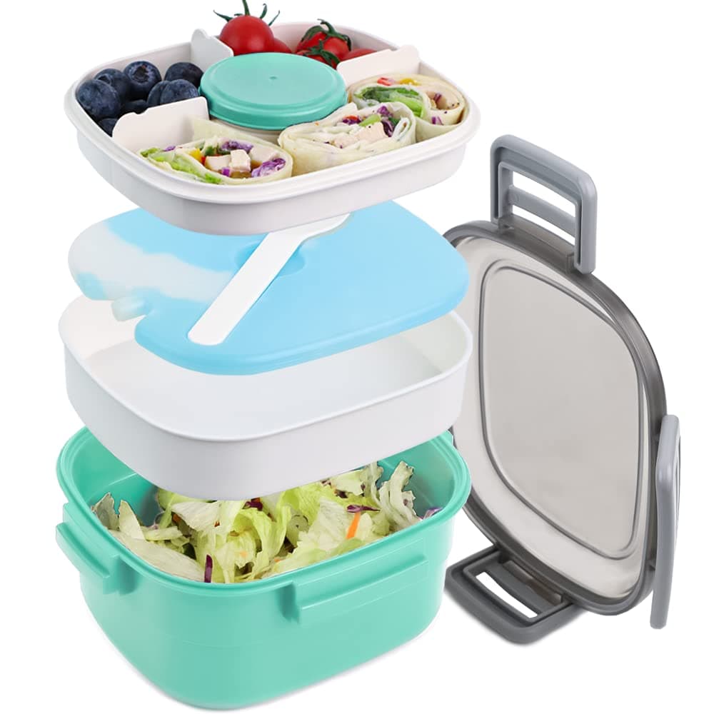 Bugucat Lunch Box 1600ML, Bento Box with 3 Compartments and Cutlery, Reusable Food Container with Ice Pack Snack Boxes for Adults Kids Lunch Containers for School Work Picnic Dishwasher Safe BPA Free