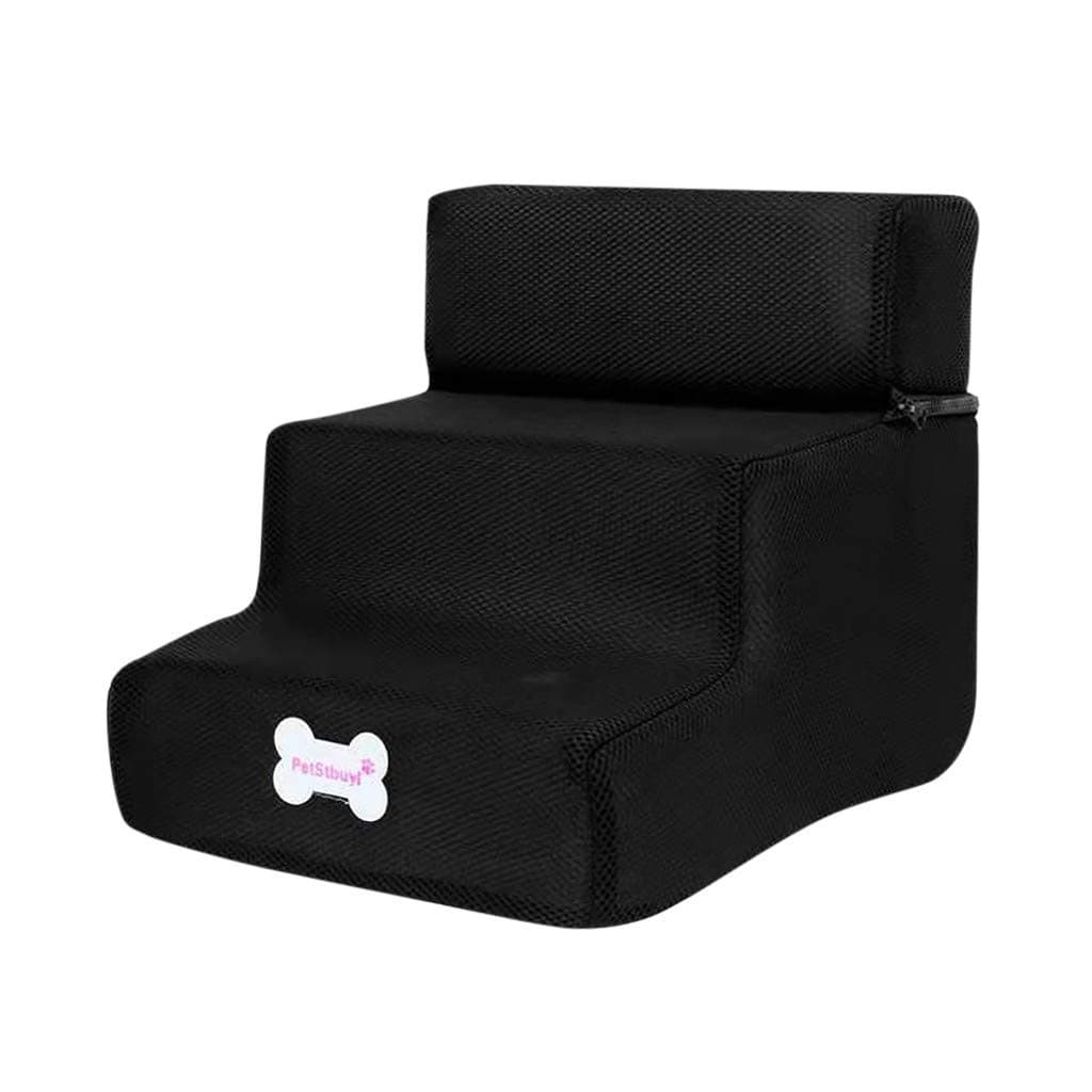 Abaimao Pet Stairs,3 Steps New Breathable Mesh Foldable Detachable Pet Bed Cat Dog Ramp (Black)