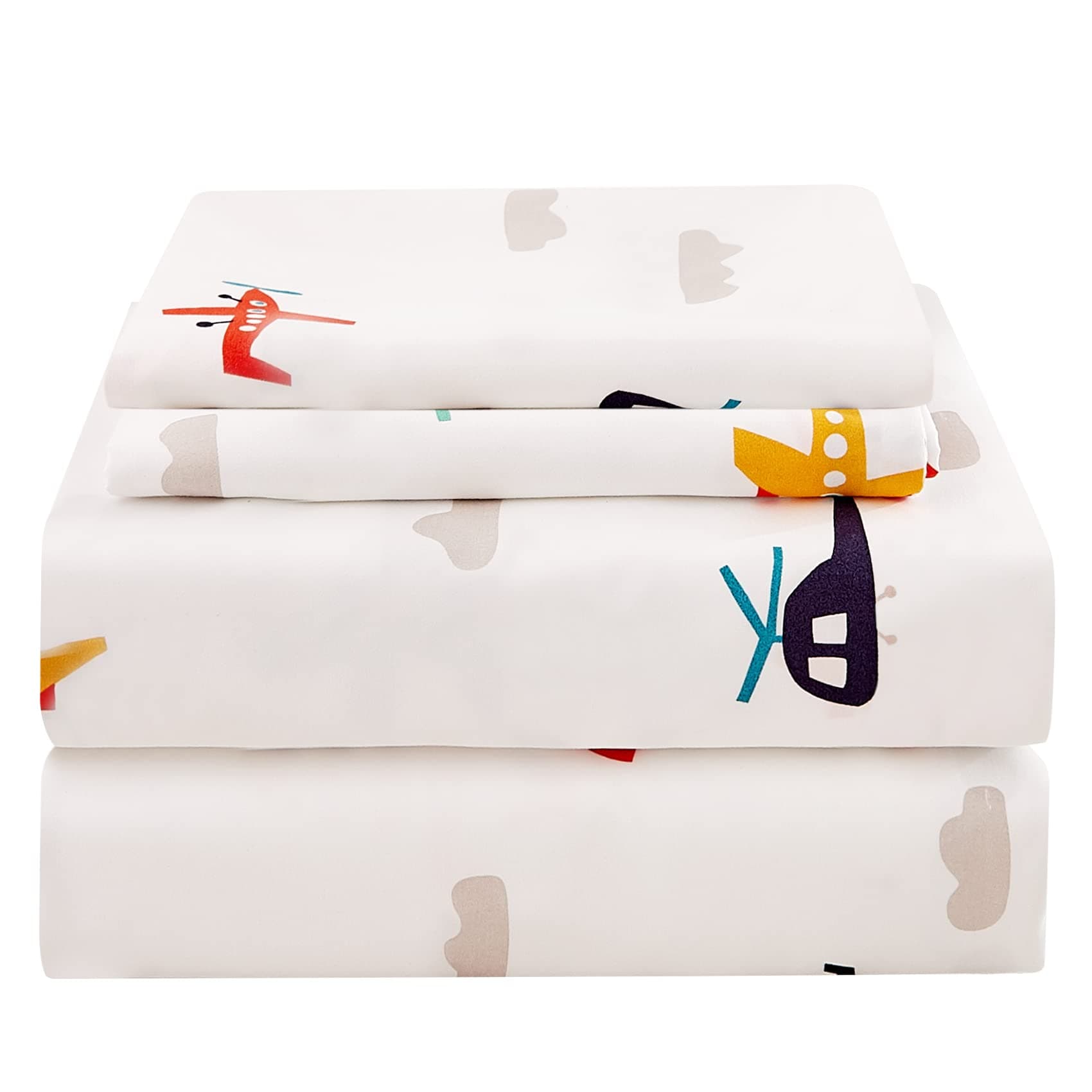 JSD Airplane Kids Sheet Set Twin Size, 3 Piece Soft Printed Microfiber Bed Sheets Deep Pocket