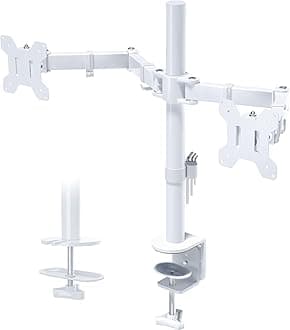 Dual Monitor Arm Desk Mount, Adjustable for 13-27 Inch Screens, VESA 75x75/100x100, Full Motion Tilt, 360° Rotation, Height Adjustable, Max 10kg per Arm, Easy Install, White