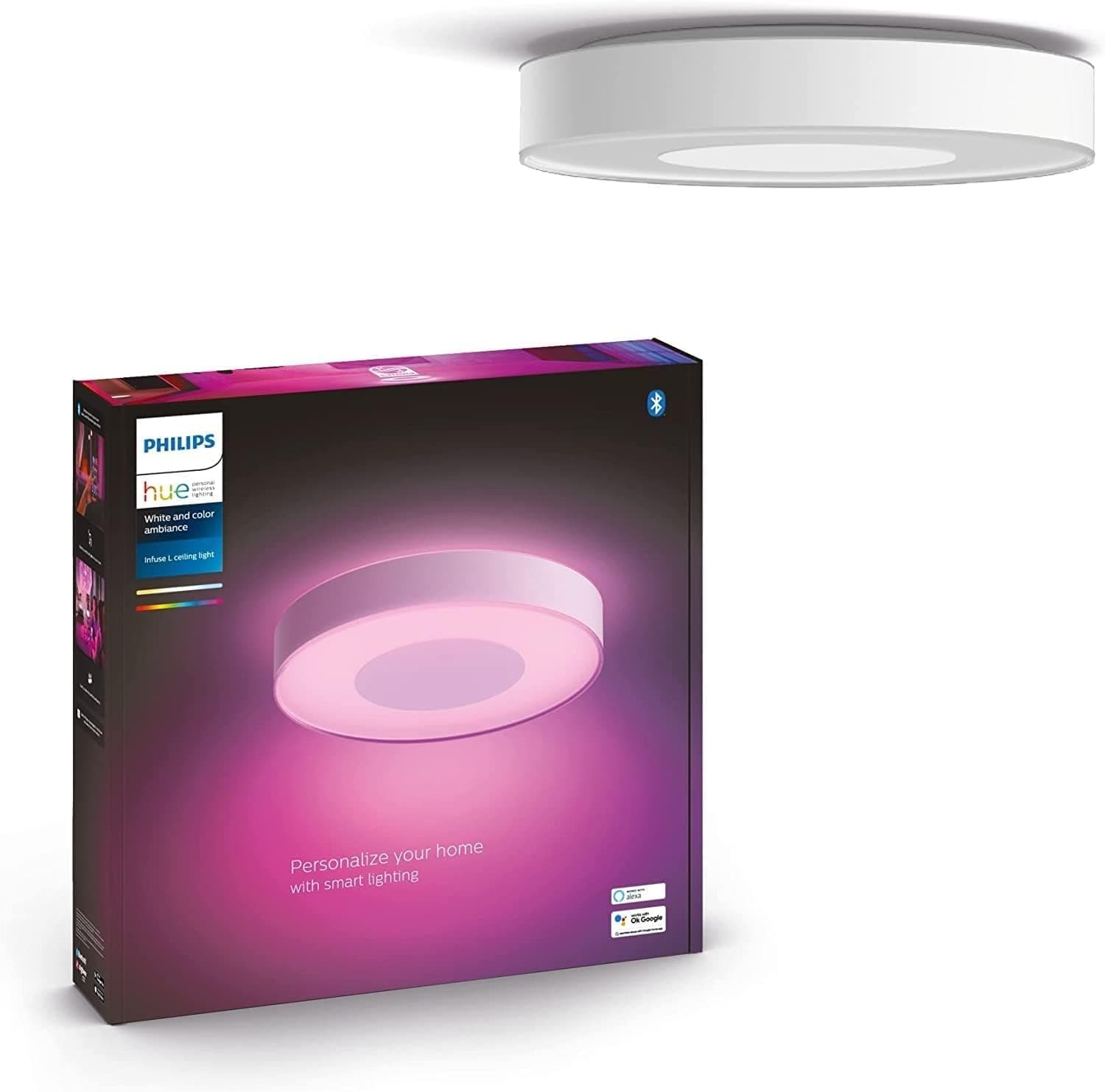 Philips Hue NEW Infuse White and Colour Ambiance Smart Ceiling Light [Large - White] with Bluetooth. Works with Alex, Google Assistant and Apple Homekit