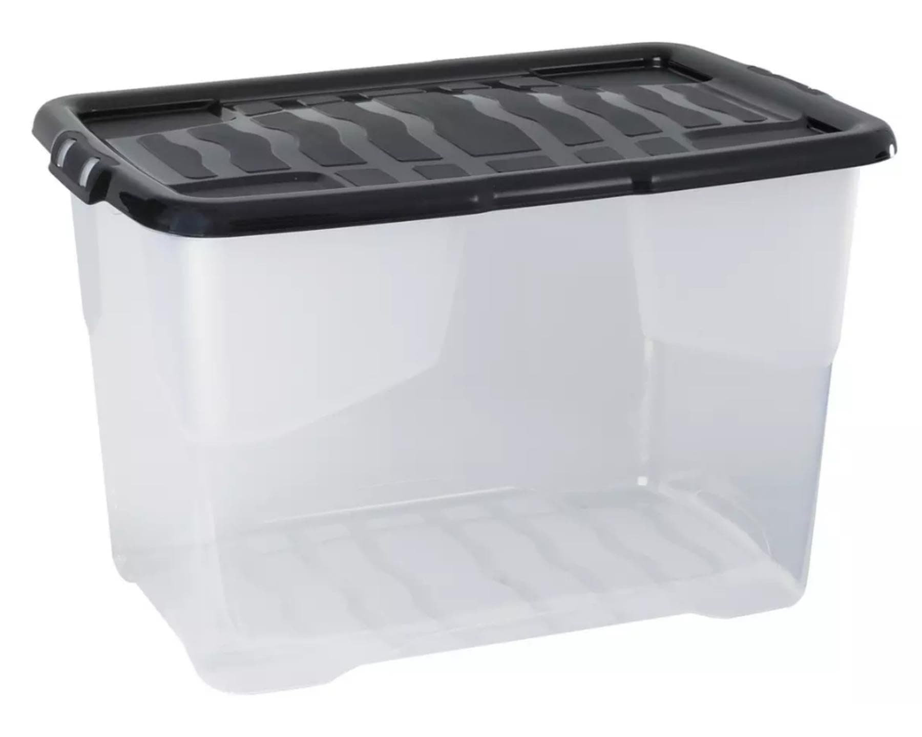 5 x 65L Curve Plastic Storage Box with Black Lid - Stackable, Clear, and Durable Container for Home and Office Organization (41cm H x 39cm W x 60cm D)