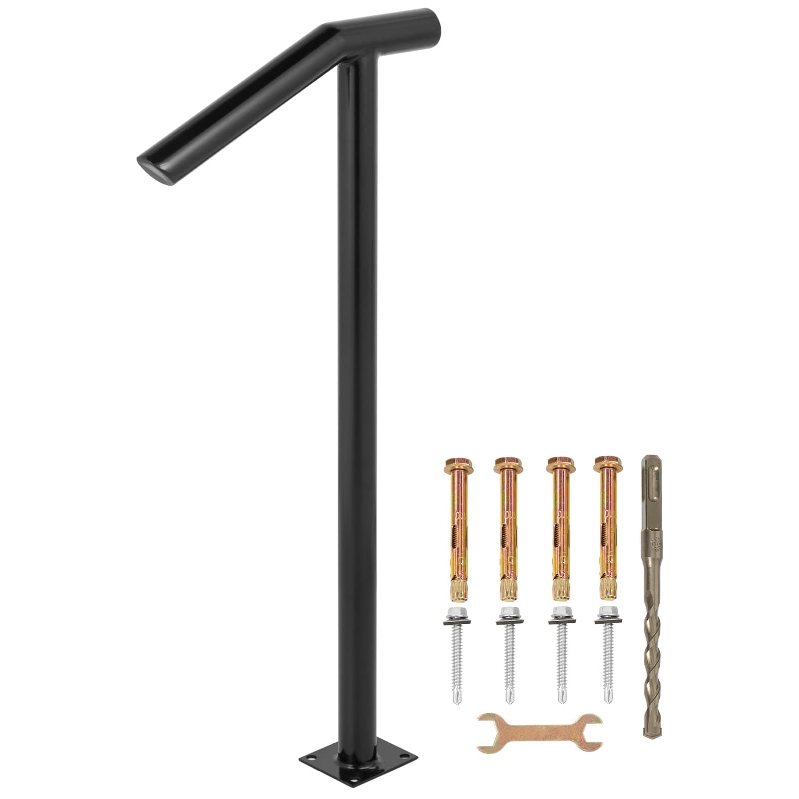 VEVOR Round Type Metal Handrail Step Handrail 2 Steps Handrails for Outdoor Steps Handrails 18L x 38H Inch Steps Stair Railing for Steps with One Bolt Down Post LTFS2BXYGLZHS0001