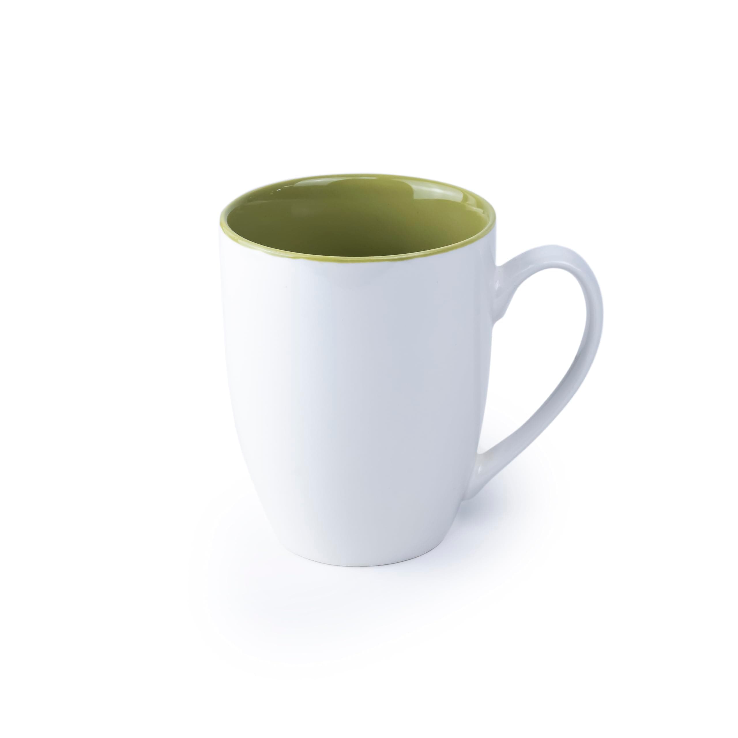 Shallow 380ml Porcelain Ceramic Cup Tea Coffee Mug- White & Sycamore Green