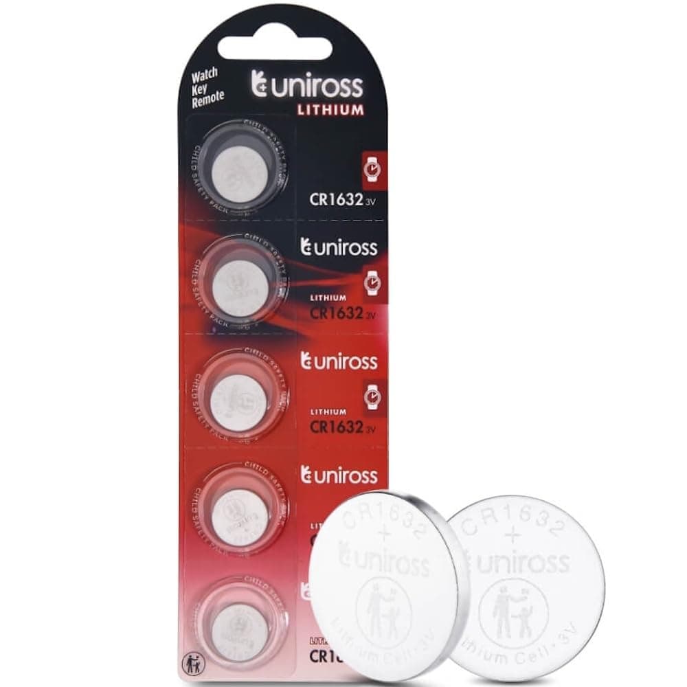 Uniross CR1632 Lithium Coin Cell Battery 3.0V Pack of 5 Batteries - Equivalent to BR1632, DL1632, ECR1632