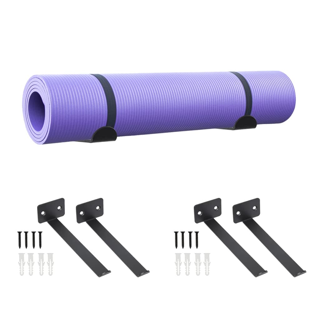 LIJCC 4 Pcs 2 Set Yoga Mat Holder Wall Mount ,Yoga Mat Storge Rack Wall Mounted,Hooks For Yoga Mat ,Exercise Mat ,Foam Roller and Fitness accessories.
