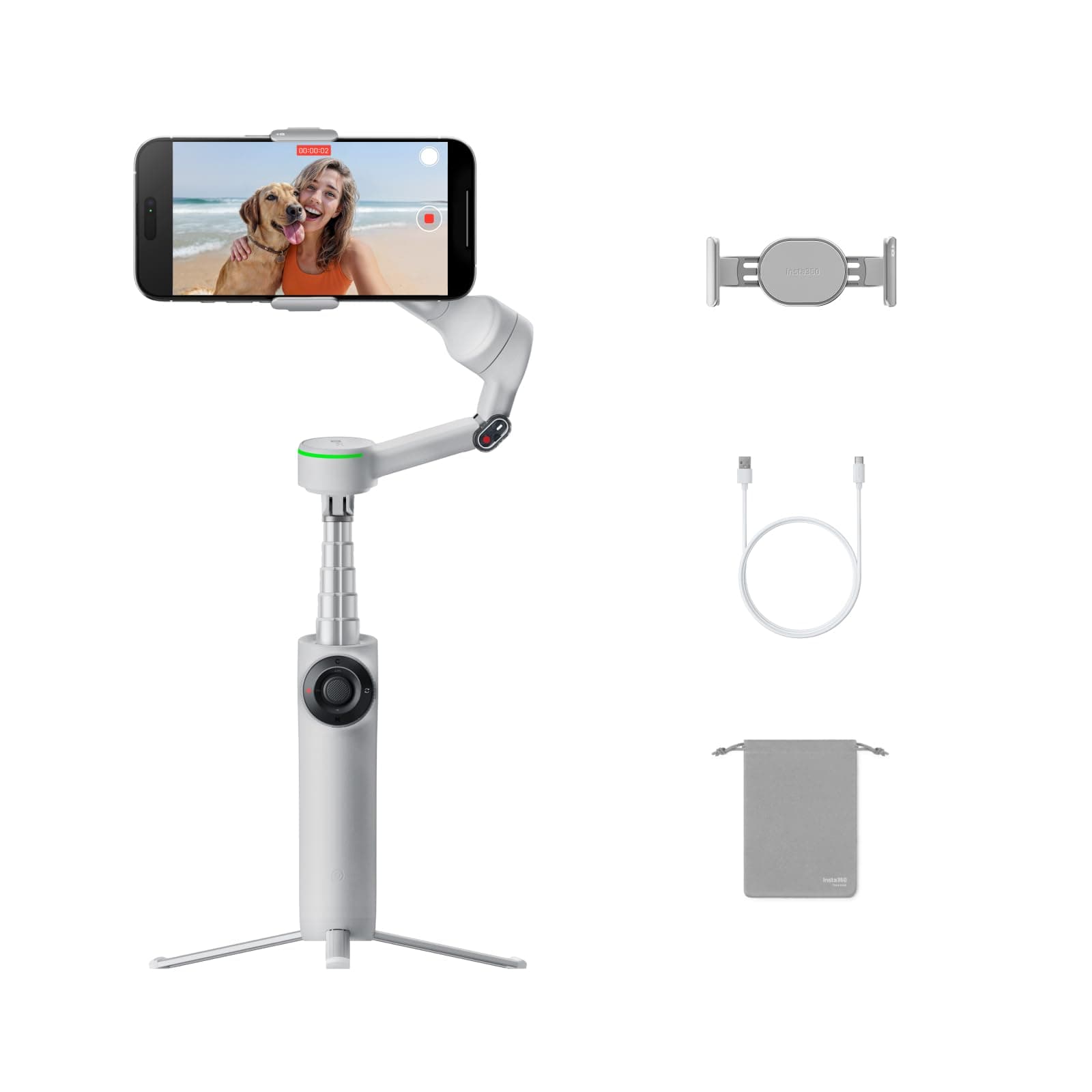 – Flow 2 Pro Grey - Foldable AI Phone Gimbal, Track in 200+ Apps With Apple DockKit, Multi-Person Tracking, 360º Pan Tracking, Built-In Tripod/Selfie Stick, iPhone/Android Portable Stabilizer
