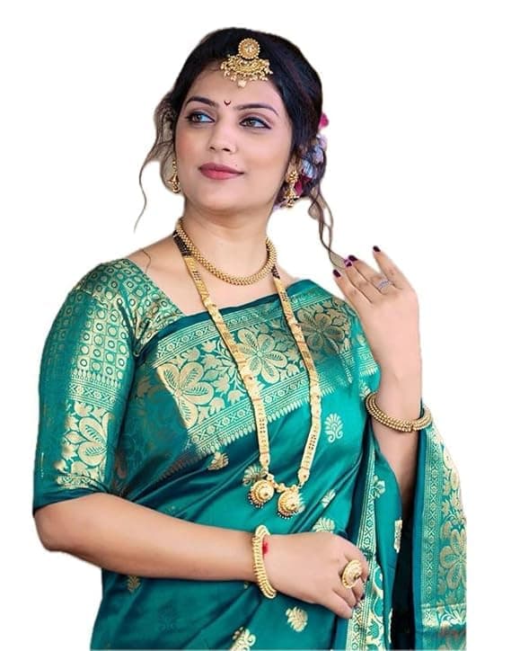 C J Enterprise 女性用 ピュア バナラシ シルク サリー カンジバラム スタイル サリー ブラウスピース付き 結婚式 (Vruksh)