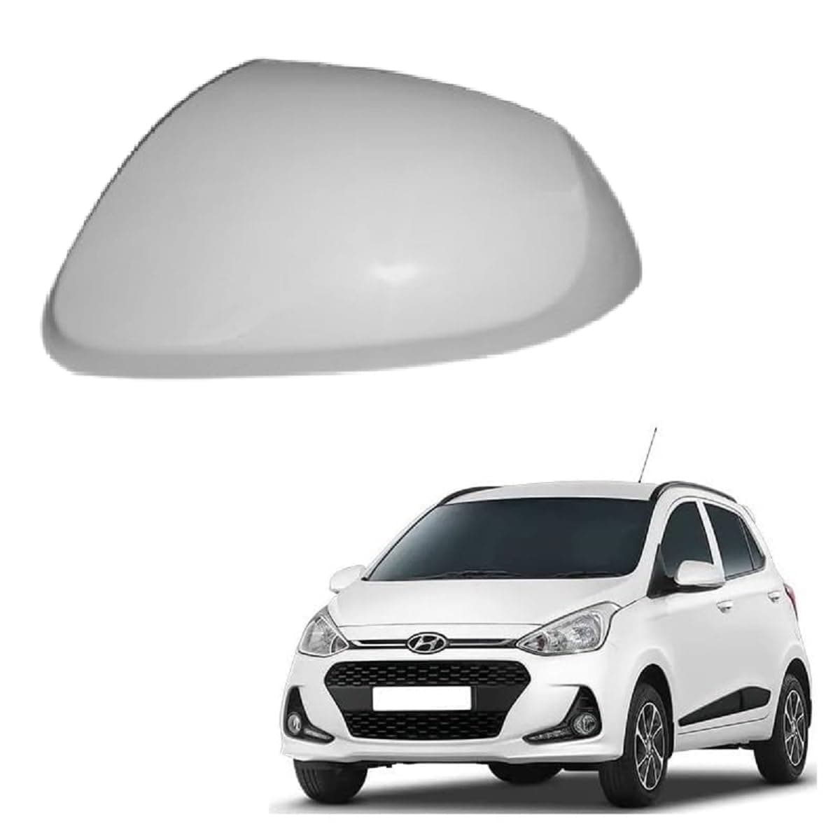 ORVM Side view Mirror Cover or cap for Hundai Grand i10 Nios 3RD GEN 2019-2025 Year Model -WHT-UNPAINTED (LEFT PASSENGER SIDE)