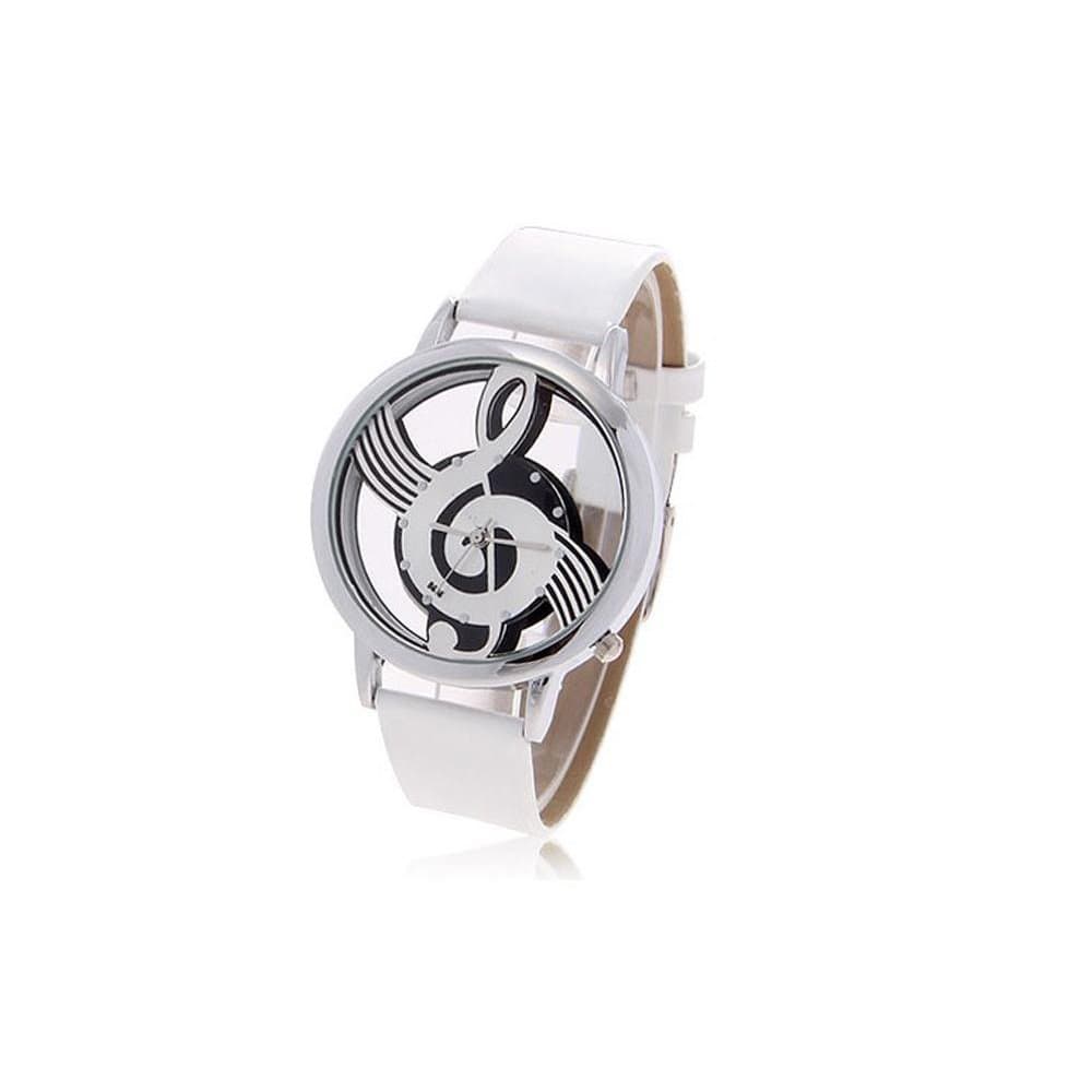 Stylish Women's Musical Note Pattern Round Dial Wrist Watch Ornament (Silver)