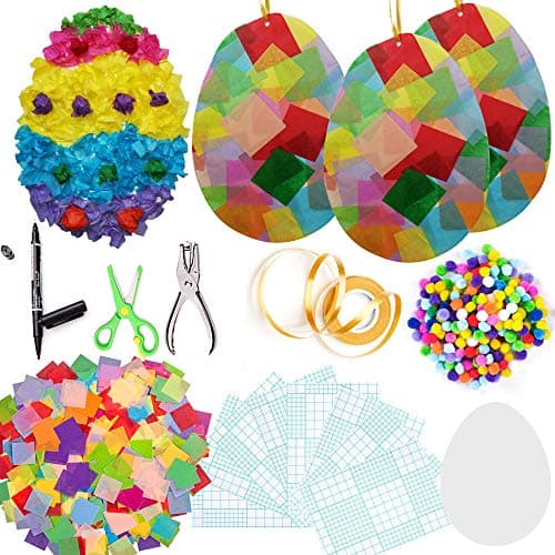 Exquiss Easter Tissue Paper Suncatcher Kits for Tissue Paper Crafts, Egg Sets for Kids Easter Crafts Tissue Paper Arts School DIY Activities Window Art