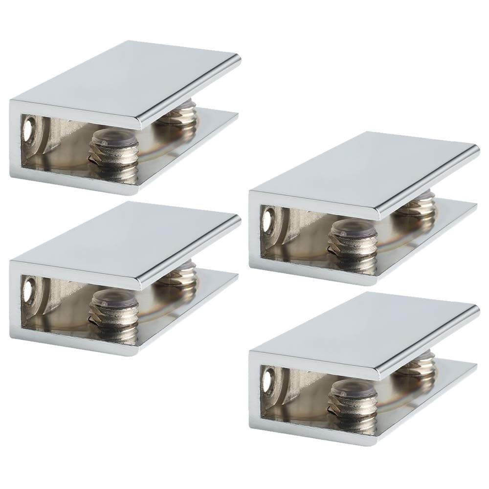 Alise Glass Shelf Bracket Adjustable Shower Brackets,Heavy Duty Rectangle Clamp Holder for 6-10mm Glass Shelves,Wall Mount Clamps Clip Support Hardware Replacement Parts,Polished Chrome 4 Pcs