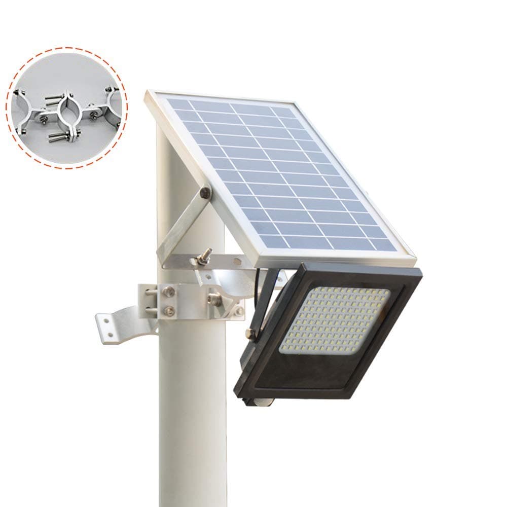 Sunwebcam 120 LED Solar Powered FloodLights, Outdoor Security Light 1000 Lumen, IP65 Waterproof with Lamppost Connector Auto-on/off and Smart Motion Sensor for Lawn Garden Landscape Shed Lawn, Black