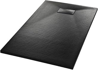 VidaXL Shower Base Tray, Low-Threshold, Reinforced Durable Design, Skid- Slate Stone Surface, Easy-to-Clean, Ideal for Bathroom - Black, 120x70 cm