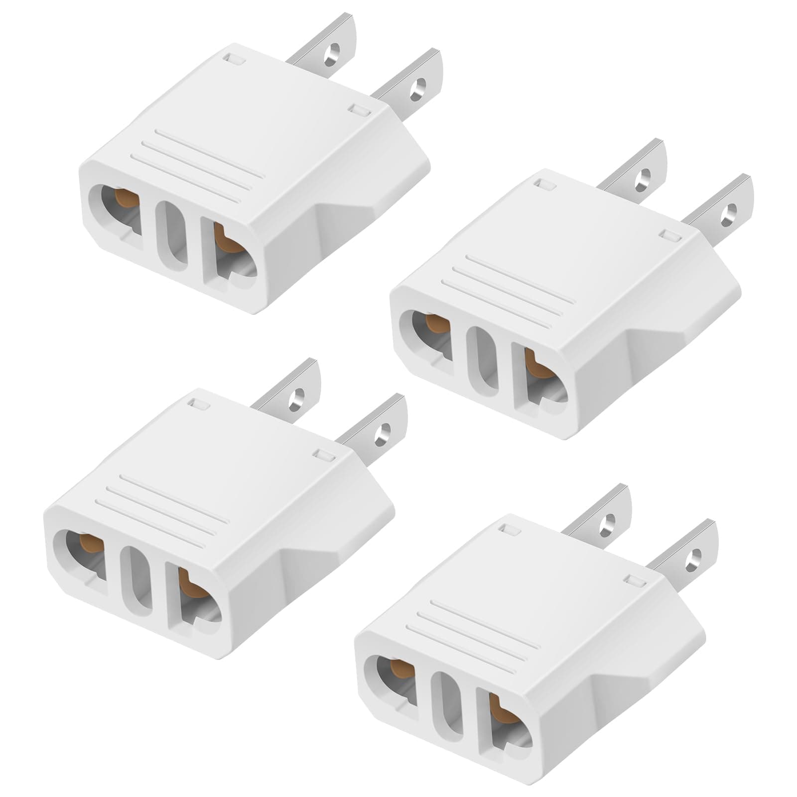 4 Pack European to US Plug Adapter, 220V to 110V Adapter Plug Converter, Travel Adapter European to American, Canada, Mexico, Type A, White